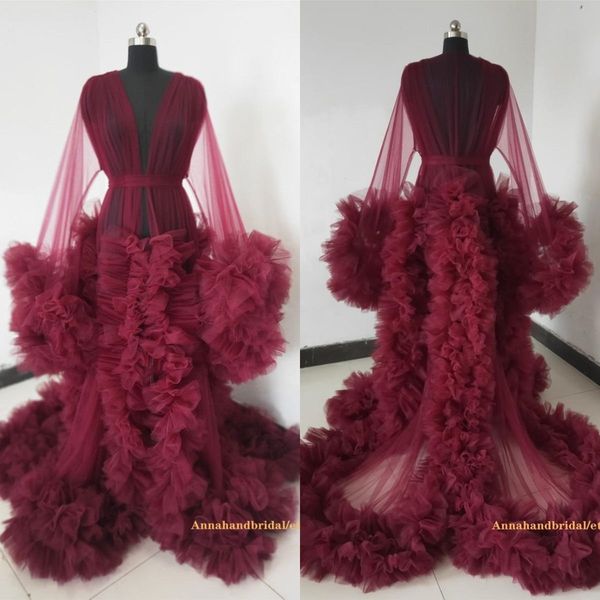 

burgundy maternity dresses tiered skirts ruffled maternity gown for pshoot boudoir lingerie tulle bathrobe nightwear babydoll robe, White;pink