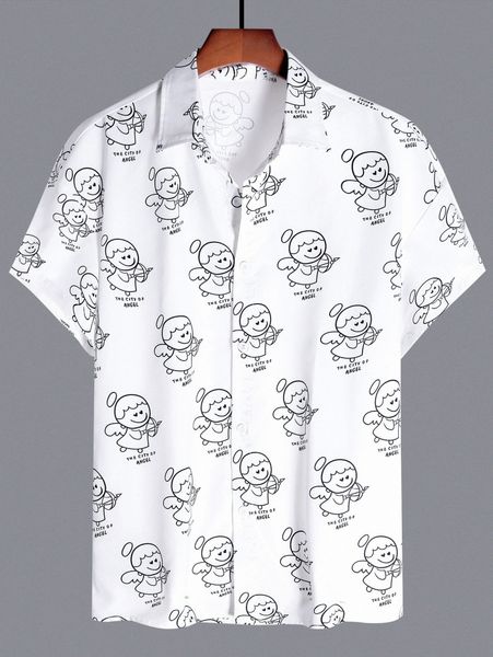 

men angel & letter graphic drop shoulder shirt 13ke#, White;black