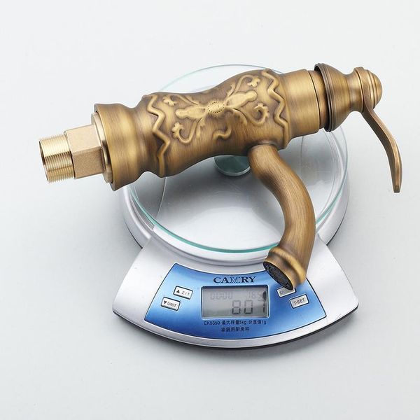 

short style retro antique brass carving bathroom faucets kitchen sink basin faucets cold water mixer tap de jlledg