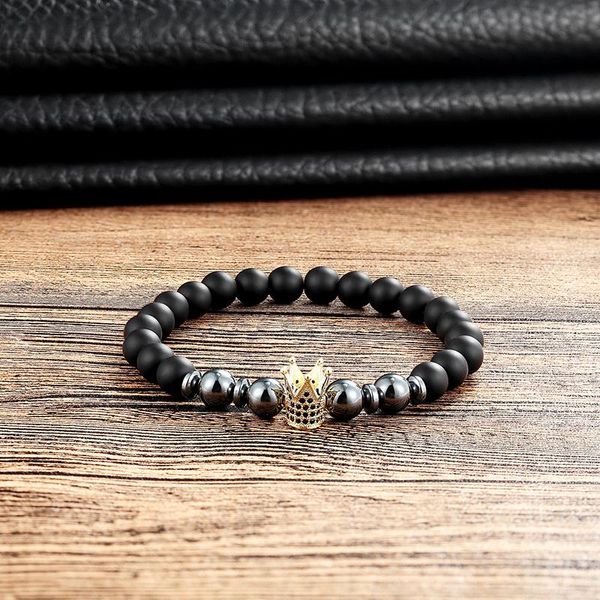 

livvy 2018 micro painsing black cz циркон золотая корона очарование ручной цепи панк 8 мм сэндстоун браслет мужчины ювелирный браслет as307