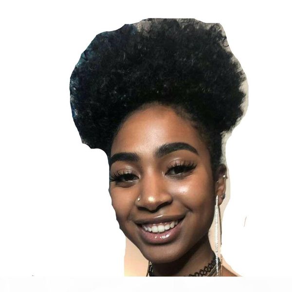 

chic human hair ponytail hairpieces clip in short high afro kinky curly human hair 120g drawstring ponytail hair extension for black women