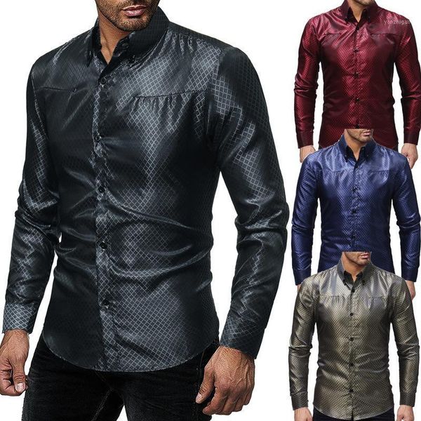 

men's plaid shirt long sleeve turn down collar cardigan shirt with diamond jacquard design casual single-breasted 1, White;black