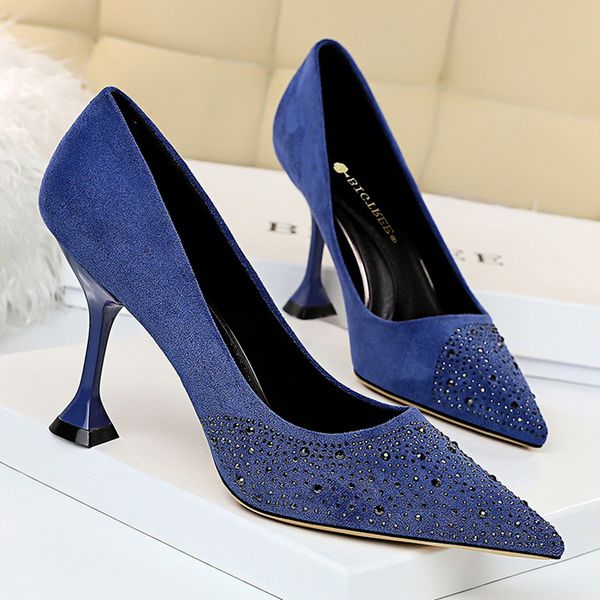 

female luxury 2021 spring sued eight inches high designer bombs herd blue stiletto yellow heels crystal tacones prom hofj, Black