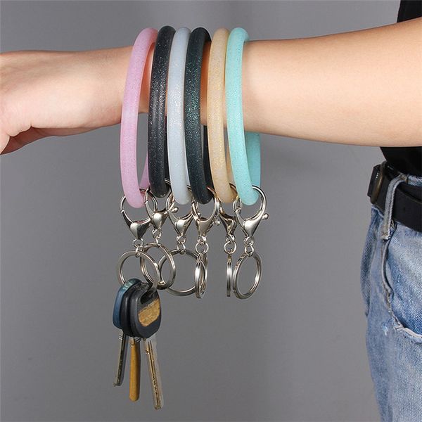

bracelet silicone wrist key sports ring fashion glitter keychain bracelets bangle round key rings large o keyring jewelr, Slivery;golden