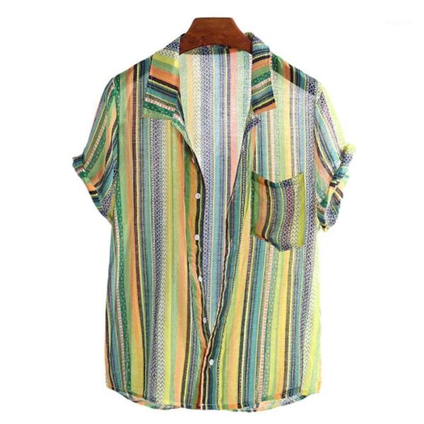 

men's casual shirts missky 2021 summer men shirt leisure striped short-sleeve with pocket decoration male 1, White;black