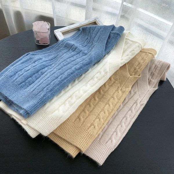 

autumn sweater vest women's solid knitted vest korean style student v-neck pullover loose casual knitting outerwear, Black;white