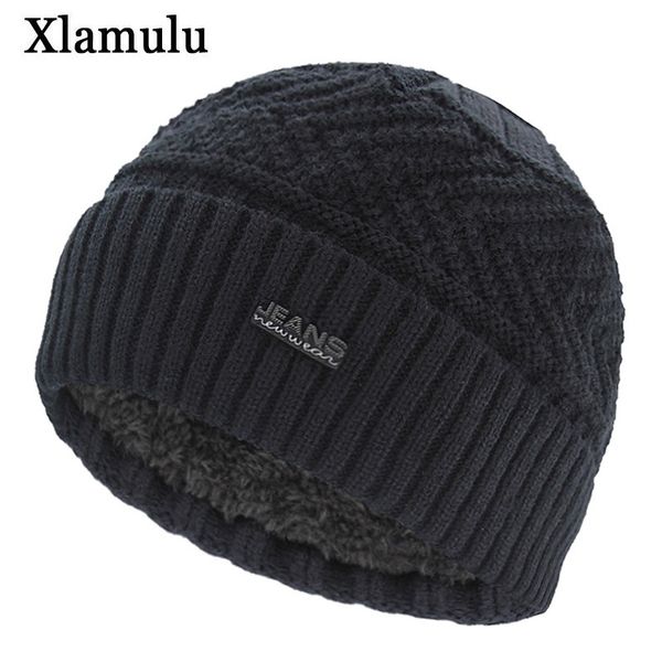 

xlamulu brand jeans skullies beanies knitted hat winter hats for men warm beanie gorros bonnet letter caps women's winter cap y201024, Blue;gray