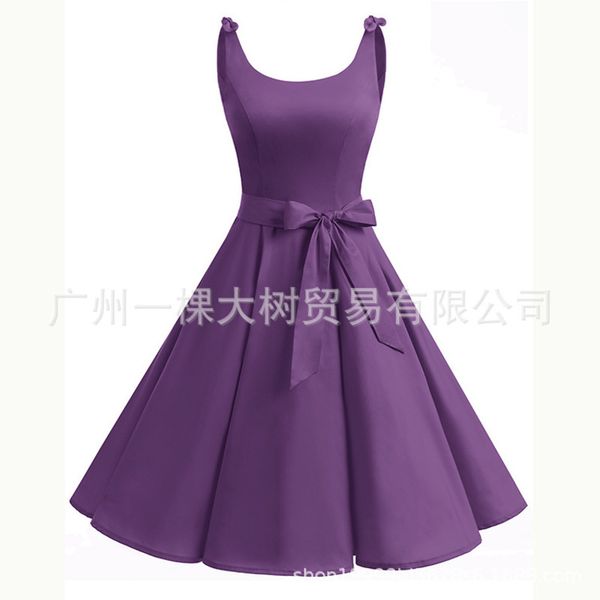 

solid color sleeveless cotton hepburn party dress, Black;gray