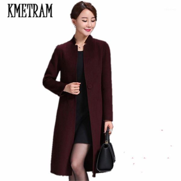 

women's wool & blends kmetram 2021 autumn and winter fashion 100% real women's cashmere coat slim casaco feminino coats women wool, Black