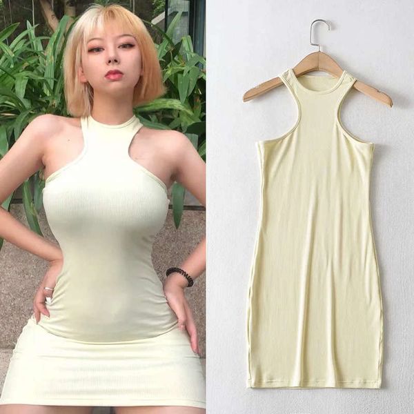 

high elastic narrow shoulder waistcoat dress showing chest elasticity temperament girl spring autumn bottoming and hip covering skirt, Black;gray