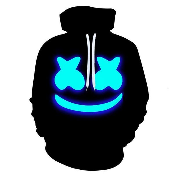 

2021 new dj marshmallow theme blue mask fashion hoodie 3d printing men's women's hoodie, Black