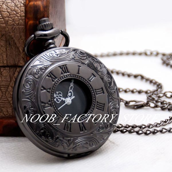 Nuovo stile grandi numeri arabi scala temporale piombo nero doppio display romano retro flip orologio da tasca collana catena maglione femminile moda