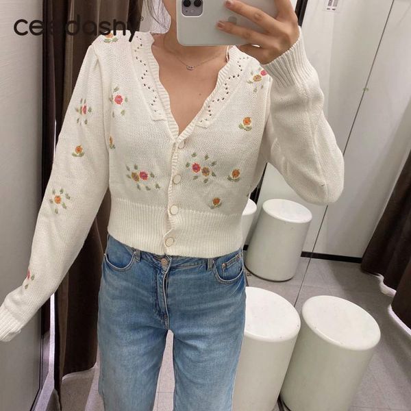 

korean style sweet cute embroidery design knitted cardigan sweater white fashion y2k buttons soft v neck pull long sleeves