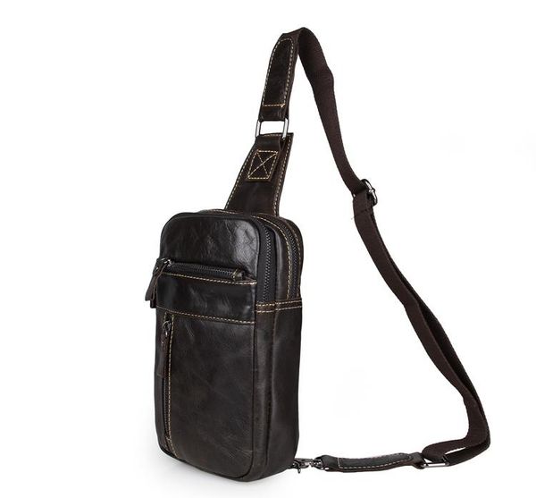 

7296j genuine leather mini tetragonum dark grey chest bag single shoulder bag