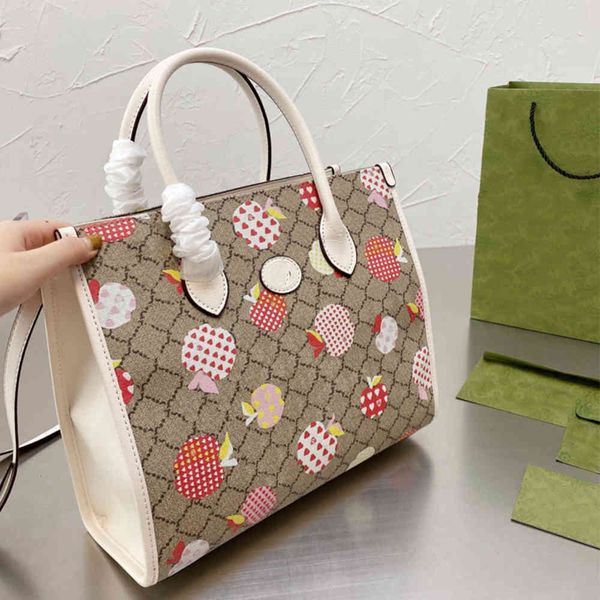 

lady tote shopping bag old flower handbag crossbody shoulder bags classic letter apple printed patchwork color detchable strap handbags