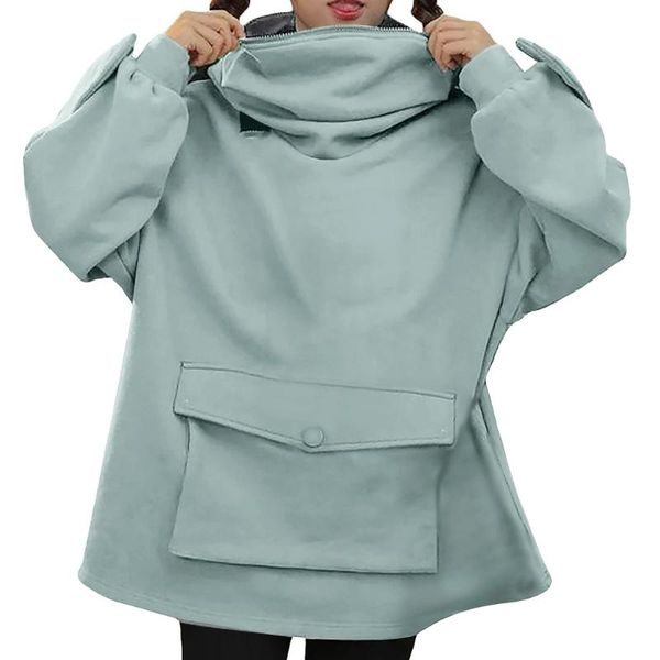 

women cute frog eyes hoodies solid color long sleeve oversized baggy sweatshirt harajuku large pocket pullover tunic top, Black