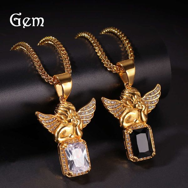 

hip hop baby angel titanium steel pendant gold plated diamond punk men's necklace simple trend clavicle chain, Silver