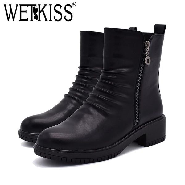 

boots wetkiss 2021 model women ankle boot lady casual footwear chunky heels shoes autumn winter platform booties, Black