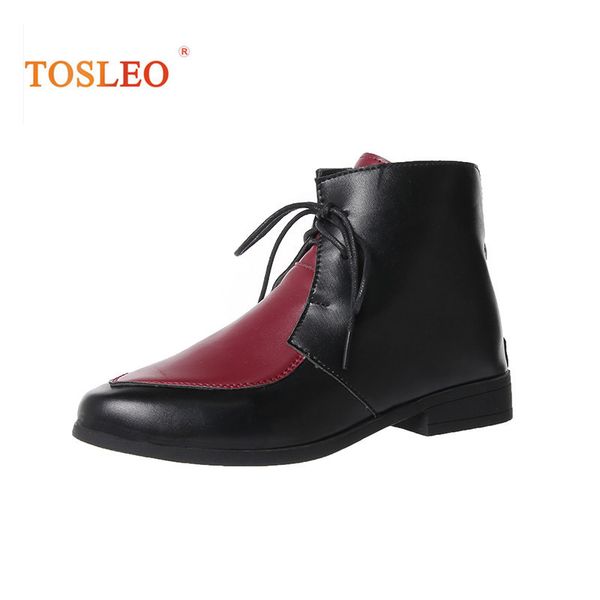 

women ankle boots lace up autumn leather women shoes square heels women flats lace up ladies shoes 35-43 plus size t200106, Black