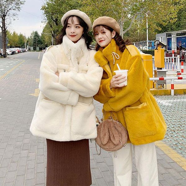 

new winter jacket women high-end fashion faux fur coat vintage women plush fur warm jacket casual female mink thick coat outwear, Black