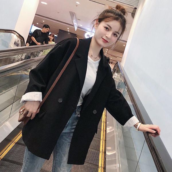 

women blazer jacket spring autumn elegant long sleeve single button casual black female lady office suit blazer outwear coat1, White;black