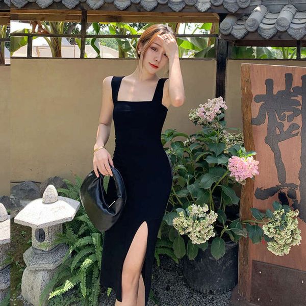 

summer suspender 2020 dress slim women's split temperament waist pack hip skirt, Black;gray