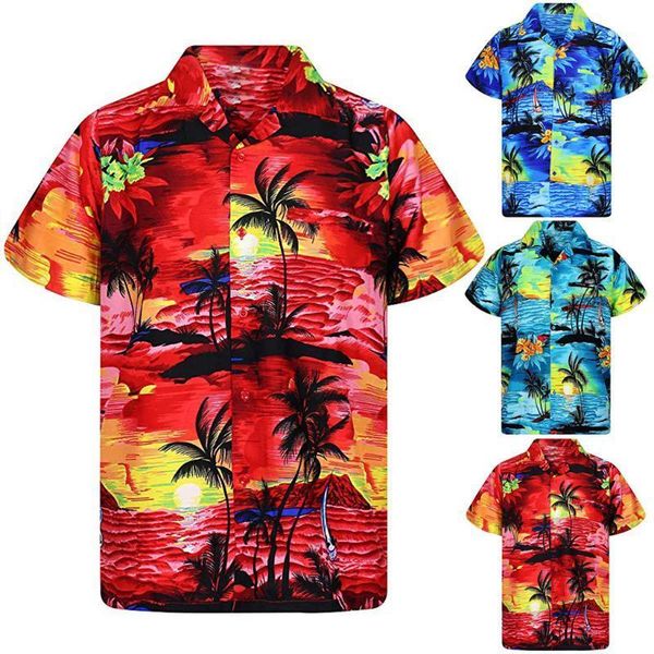 

fashion men shirt casual button hawaiian print beach short sleeve shirt summer men harajuku streetwear clothes 2020 chemise1, White;black