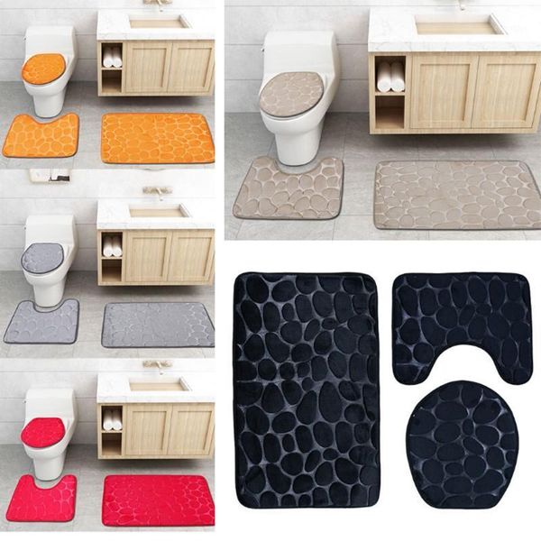 Stile 3 pezzi/set 3D modello ciottoli tappetino da bagno contorno piedistallo tappeto coperchio copriwater tappeto set da bagno tappeti