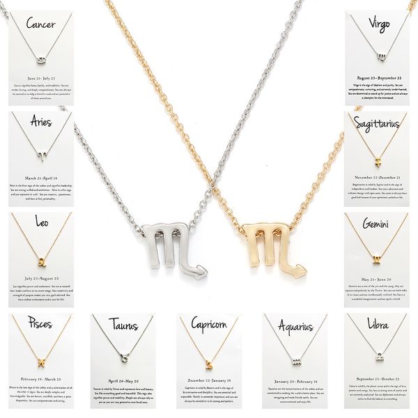 

12 constellation pendant golden silver zodiac sign necklace birthday gifts white message card for women girlsgk9y