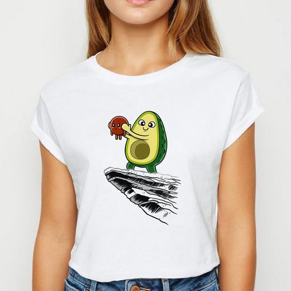 

new t shirt women avocado tshirt popular spring summer loose creative graphic printing vestidos round collar t-shirts, White