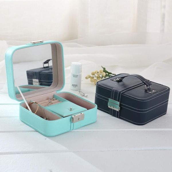 

new pu leather mini jewelry box portable jewelry storage box japanese sweet style, Pink;blue