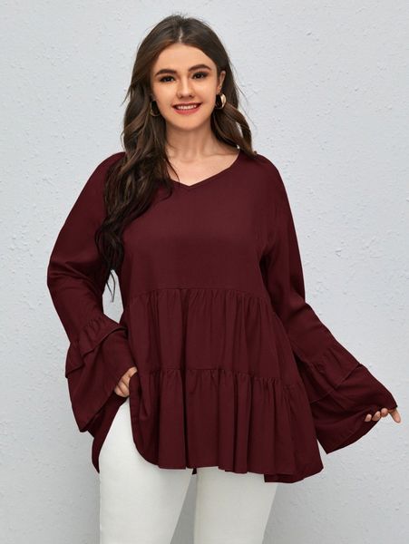 

plus ruffle hem peplum blouse z5lf#, Black