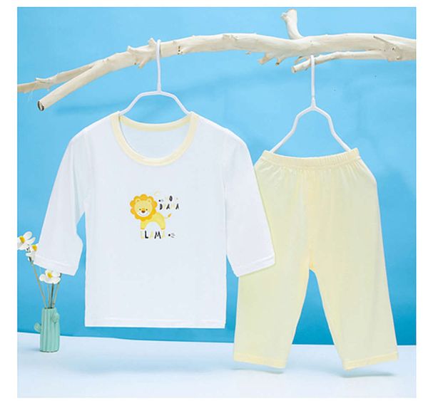 

version of children's summer thin korean bonels stitched modal cotton 7 / 4 sve pants home cloth air conditioning pajamas suit rnd2rnd2, Blue;red