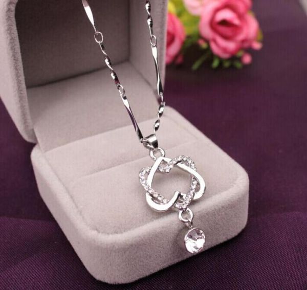 

chains necklace chain double heart p choker harajuku fashion women jewelry gift kolye bayan 18jun29, Silver