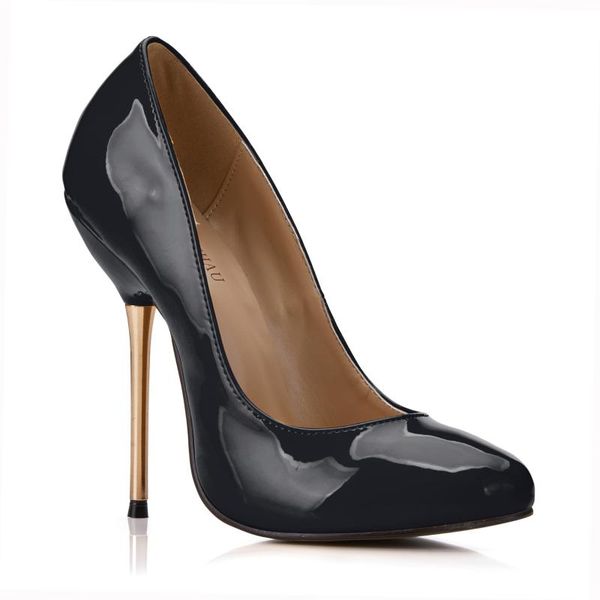

spring autumn new fashion 11cm high heel pumps patent women stiletto thin heel round toe party dress lady shoes 5-b, Black
