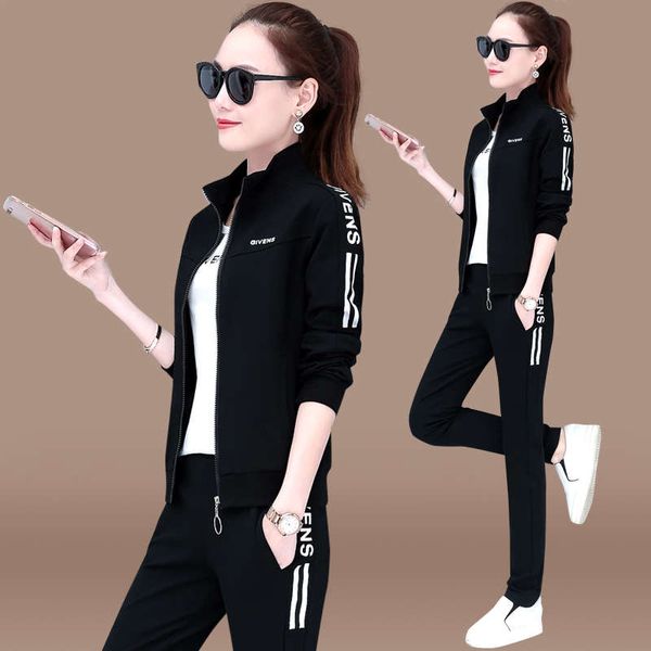

sports suit women's spring autumn winter 2020 new plush thickened sweater three piece set fashion large size running casual wear, Gray