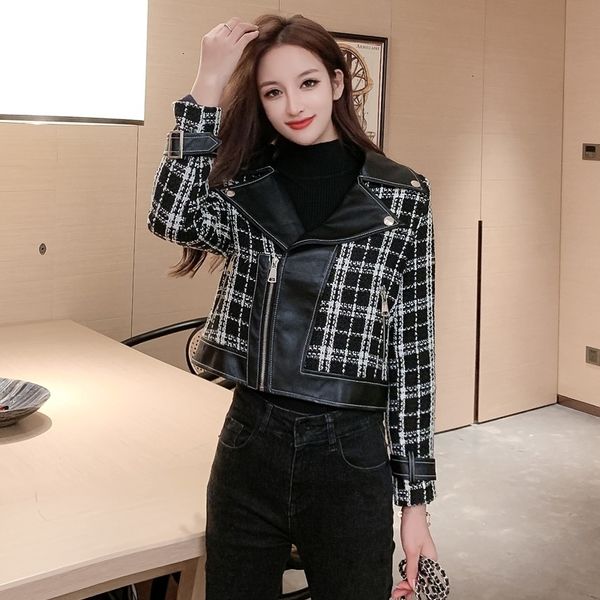 

2021 new wild xian xiangfeng was thin tweed couture plutonium leather of beautiful korean women motorcycle female tide jacket e4w0, Black