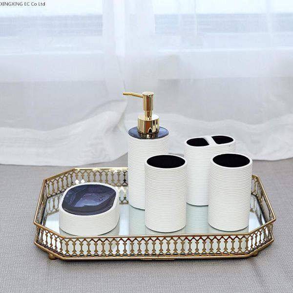 

bath accessory set nordic bathroom toothbrush holder ceramic craft lotion bottle toothpaste dispenser mirror glass storage tray home decorat