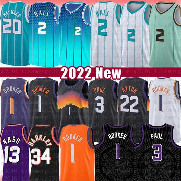 Camisas de basquete LaMelo Ball Devin Booker Chris Paul Mens Gordon Hayward DeAndre Ayton Steve Nash Charles Barkley Jersey 2 1 3 20 22