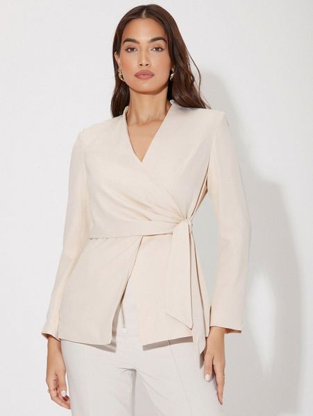 

wrap tie side solid blazer g3eb#, White;black