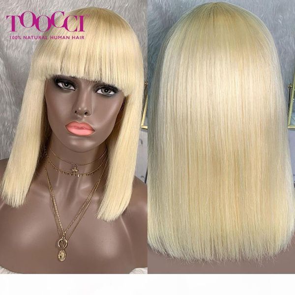 

toocci hair 613 blonde pixie cut bob wig brazilian straight hair short human wigs with bang for women fringe human wig, Black;brown