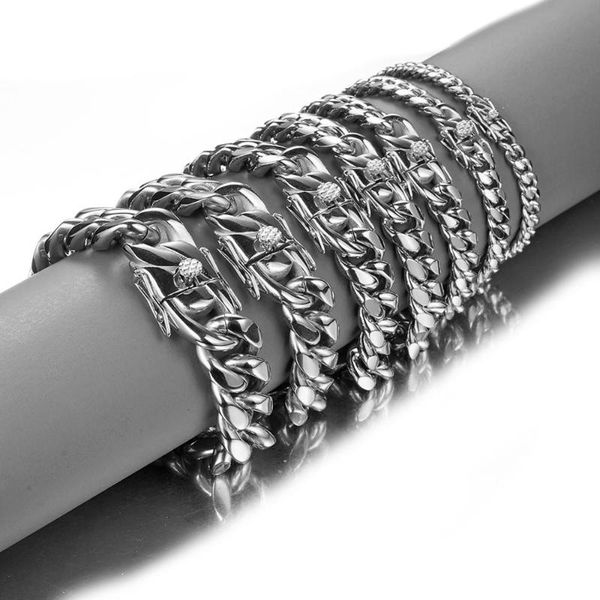 

fashion cuban link bracelet solid stainless steel chain splendid mens jewelry miami chain bracelets 8/10/12/14/16/18mm width, Black
