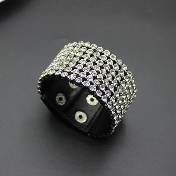 

full leather bracelet heavyweight bracelet high-end quality catwalk models full of wide bangle women 147, Black