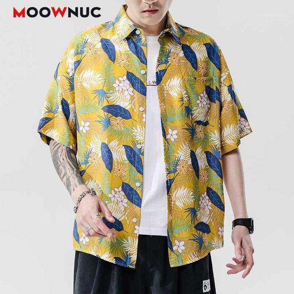 

men's casual shirts male hip hop summer moownuc designer men's clothes youth short sleeve 2021 5xl streetwear loose printed1, White;black