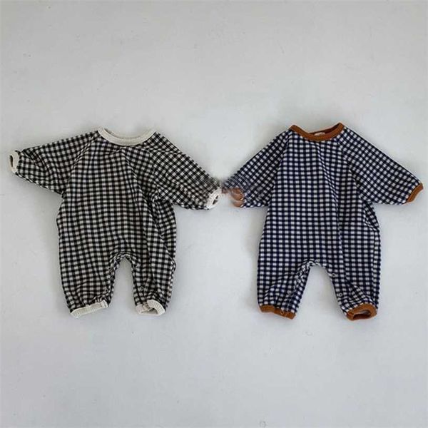 Pagliaccetti scozzesi per neonate alla moda Tuta a maniche lunghe nata carina Vestiti di cotone per bambini Bambini Ragazzi Casual 211229