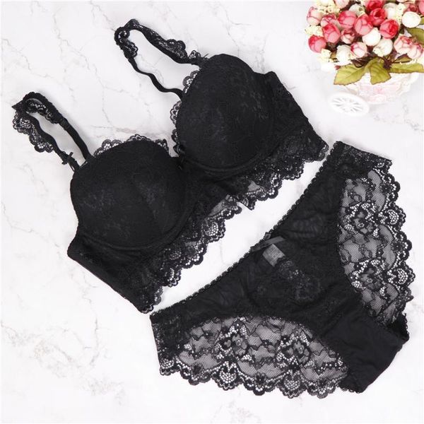 

lingerie girl bra set push up lace women underwear panty set hollow out embroidered bra brief sets1, Red;black
