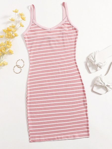 

striped rib-knit bodycon dress l6iu#, Black;gray