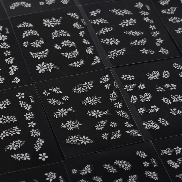 

30 sheet floral design 3d nail art stickers decals manicure decoration beautiful fashion accessories white, Black