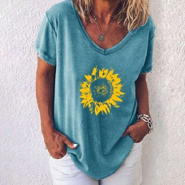 

summer 2020 woman short sleeve t-shirt sunflower print t-shirts fashion women clothes loose plus size streetwear ladies, White