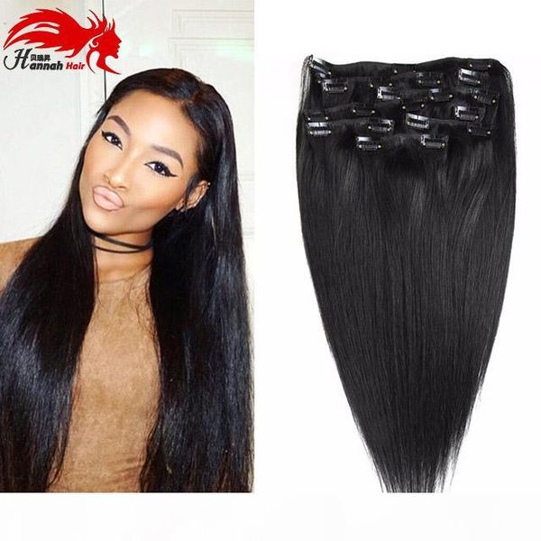 

10 шт клип в человеческих волосах бразильского девы волоса в прямом человеческой remy наращивание волос 140g для чернокожих женщин, Black